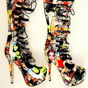 Knee High Vogue Magazine Print High Heels